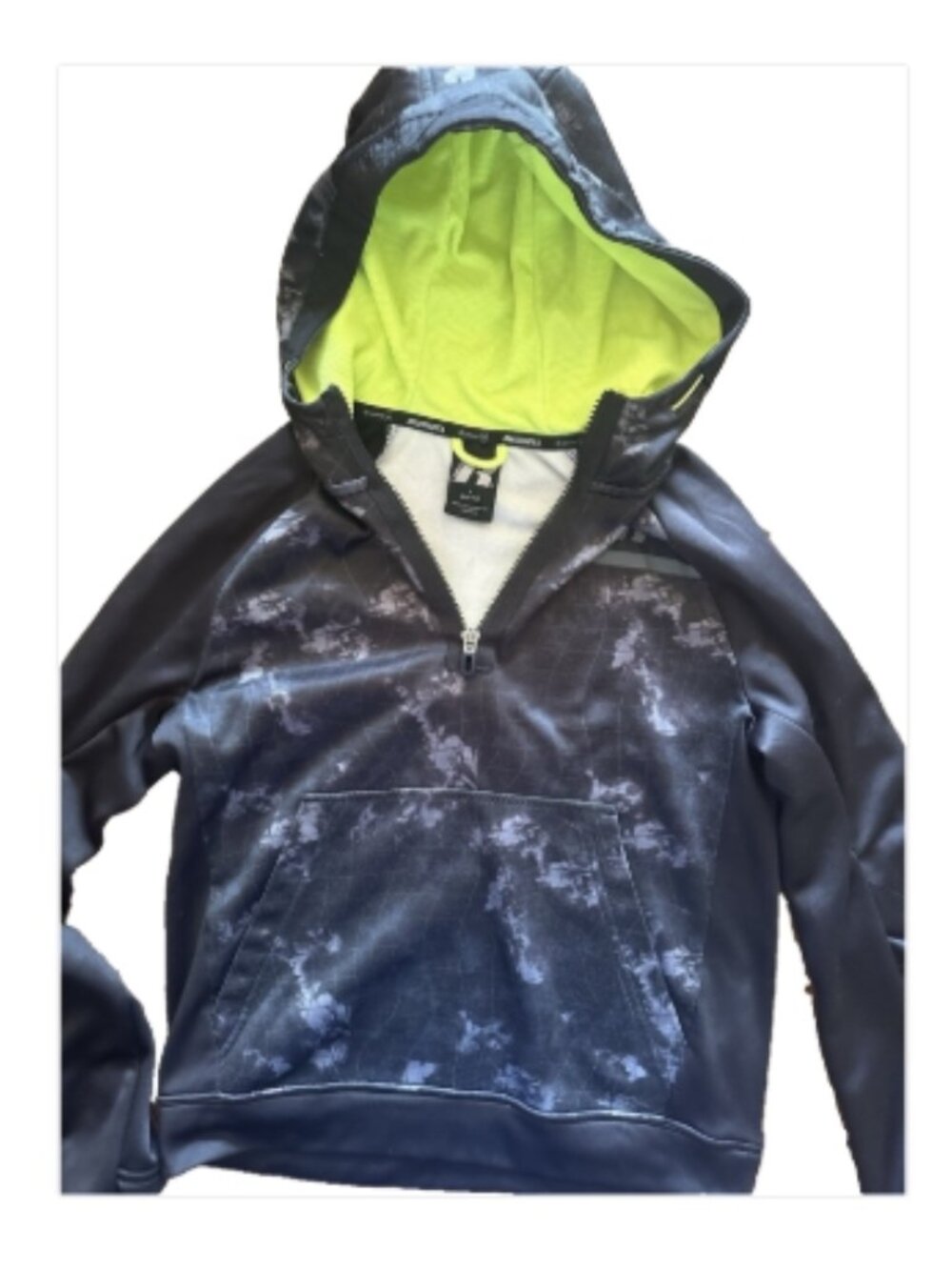Russell Dri-Power 360 Youth Large 1/4 Zip Hoodie Black Gray Camo Neon Green